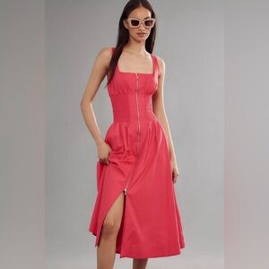 The Tommie Sleeveless Scoop-Neck Smocked Front-Zip Shirt Dress